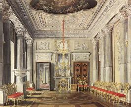The Palace of Gatchina. The Marble Dining Room. Watercolor by E. Gau. 1880