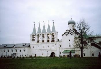 The Tikhvin Monastery of the Dirmition  of the Mother of God. The bell gable and the Church of the Intercession of the Mother of God