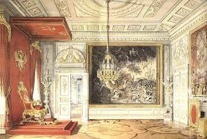 The Throne Hall. Watercolor  by E. Gau. 1878
