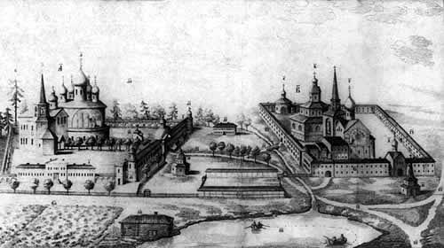 The Holy Trinity Monastery of St. Alexander of Svir. Lithography of the 19th cent.