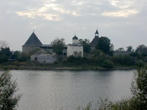 The Staraya Ladoga Fortress. View of the fortress from the River Volkhov