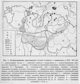 Distribution  of the psalteries of the wing type  and kantele of the 19th cent- 20th cent. Map-scheme